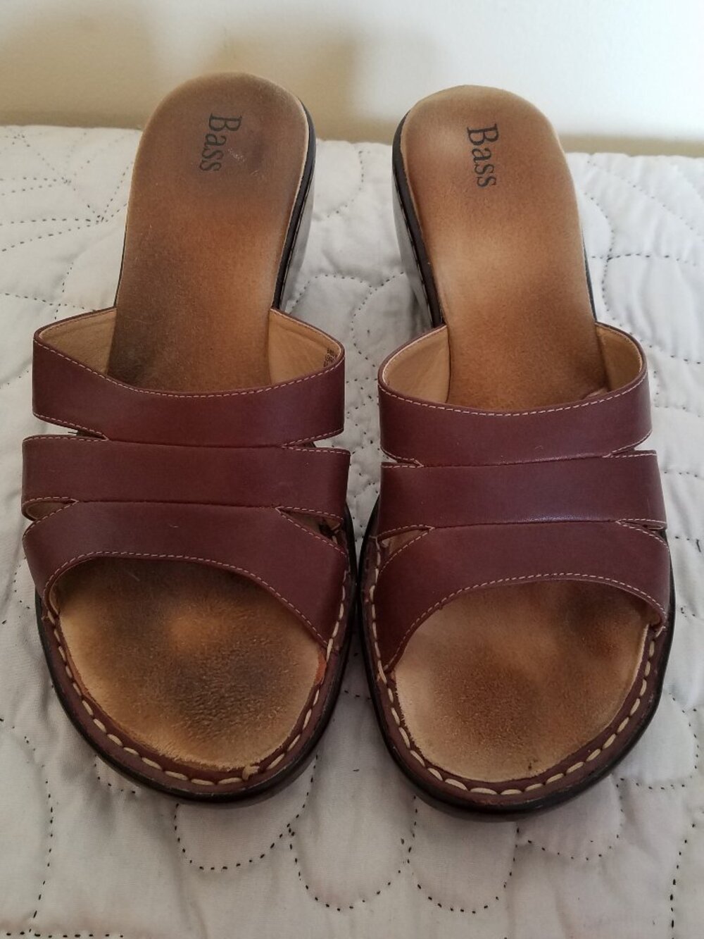Bass Brown Leather slide wedge sandal Size 10M
